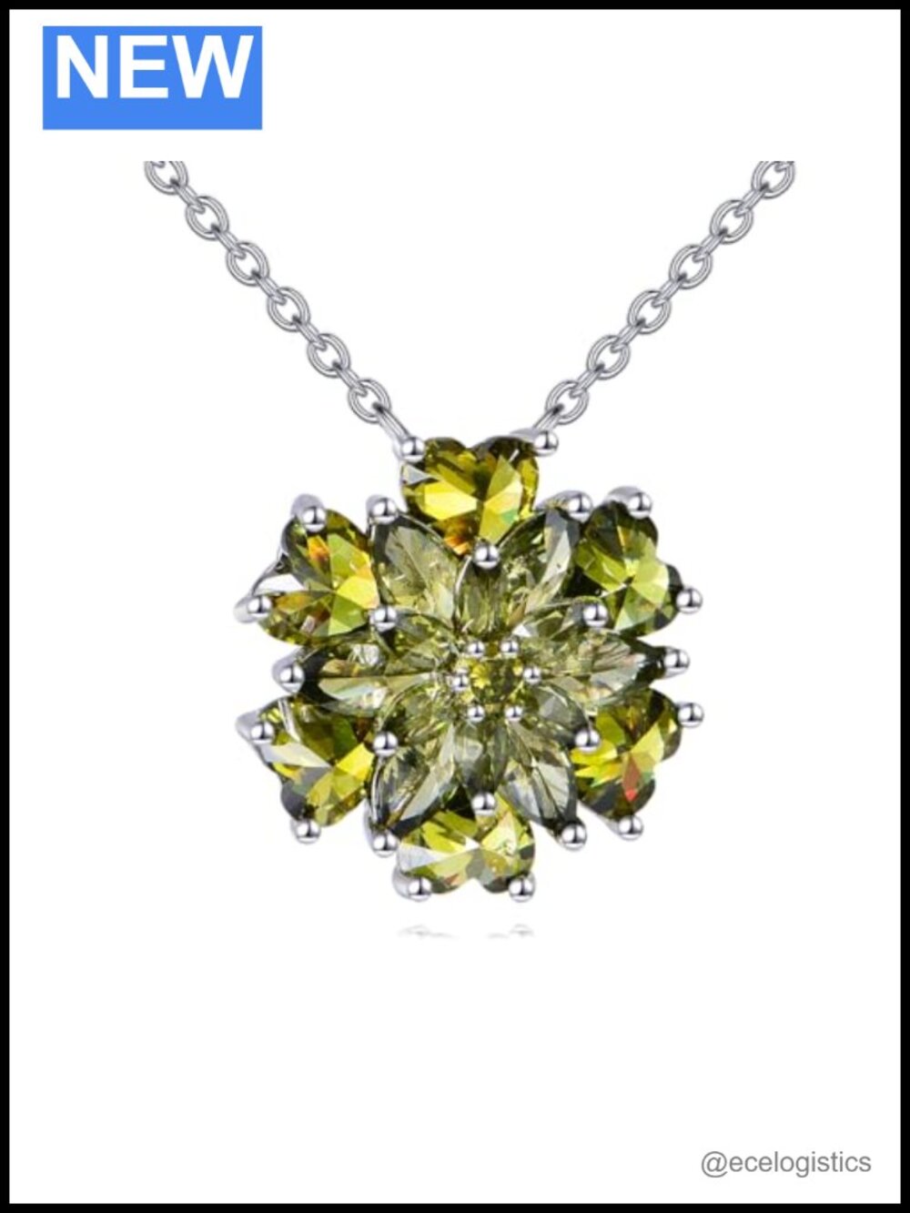 925 Sterling Silver Flower Birthstone Necklace Cubic Zirconia Pendant